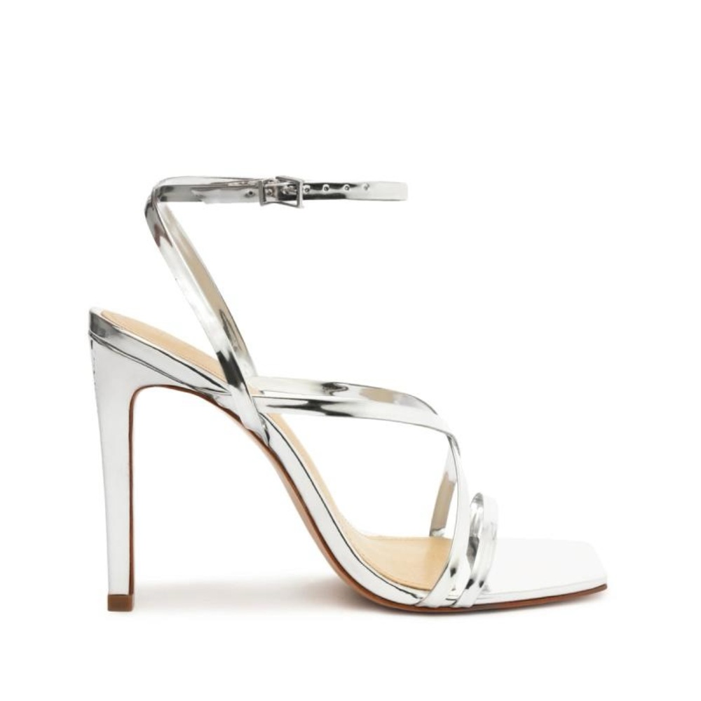 Schutz Women's Bari Leather Silver Heel Sandals